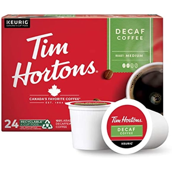 Tim Hortons Café Décaféiné Torréfaction Moyenne, Dosettes à Portion Individuelle K-Cup Compatibles avec les Cafetières Keurig, 96 K-Cups, Rouge
