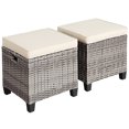 thumbnail image 2 of Costway Lot de 2 Poufs de Patio en Rotin avec Coussins, Repose-Pieds, Table, Beige, 2 of 10
