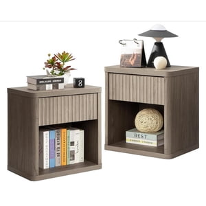 Ensemble de stands de nuit 2, Table de chevet encastrée, Table de nuit moderne en ferme, Table d'extrémité avec tiroirs de rangement Mid Century Wood Night Stands pour chambre à coucher Salon Bureau Canapé