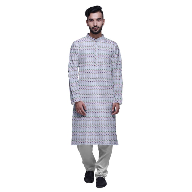 Atasi Kurta Pyjama de Fête pour Hommes, Col Mandarin, Ensemble Ethnique Imprimé Kurta