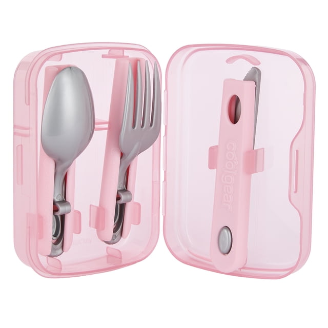 Cool Gear Pink Slider Cutlery Set - Travel Fork, Knife, Spoon