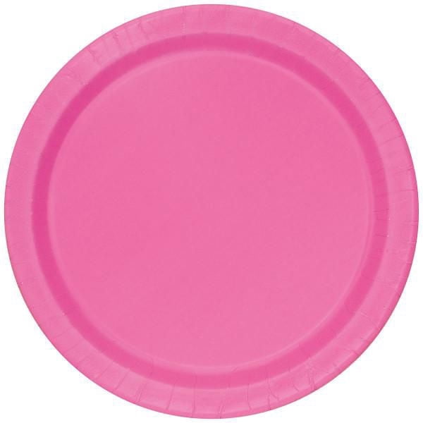 Assiettes plates rondes rose vif de 23 cm (9 po) de Unique Industries, paquet de 20