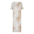 thumbnail image 4 of Liquidation Aujourd'hui Iumwxz Pyjamas Décontractés Fluides Ensembles Femmes Tenues d'Été Teinture sur Nœuds Graphique Col Rond Manches Courtes Taille Élastique Pantalons Courts Ensembles pour Femmes Vacances, 4 of 6