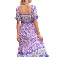 thumbnail image 4 of Faithtur Femmes d'Été Robe Bohème Manches Courtes Plissée Poitrine Motif Floral Boho Style une Pièce Jupe de Gâteau, 4 of 5