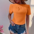 thumbnail image 2 of hotojiny Spring Tops for Women Solid Color Crew Neck Loose Blouse Lightweight Textured Puff Short Sleeve Back Keyhole Shirt Beach Vacation Clothes for Women, 2 of 7