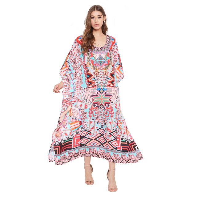 Robe Kaftan Longue Décontractée Ample à Manches Kimono pour Femmes Grande Taille, Tenue de Villégiature, Robe de Soirée, Fête, Été, Plage, Couvre-Maillot