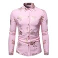 thumbnail image 2 of Pompotops Chemise de Soirée Homme Boîte de Nuit Dorée Imprimée 3D Rose Ajustée en Solde, 2 of 3