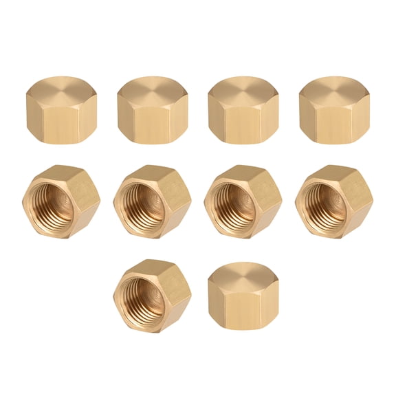 Unique Bargains Brass Cap, Hex Pipe Fitting 1/4'G Female Pipe Connector 10pcs