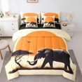 thumbnail image 1 of Elephant 7 Pcs Comforter Set Twin Size, Wild Animal Bedding For Kids Adults, Retro Jungle Tree Sheet Set Bed In A Bag Mid Century Sunset Bird Bed Set, 1 of 5