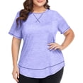 thumbnail image 1 of Timegard Womens Tops Plus Size Drop Shoulder Short Sleeve Blouse Casual Crewneck Loose Tops Summer, 1 of 5