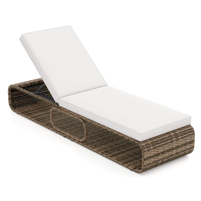Costway 1 PCS Chaise Longue d'Extérieur avec Dossier Réglable, Coussin et Rangement