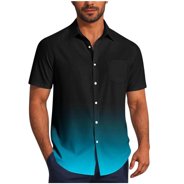 Pisexur Shirts for Man T Hommes Mode Décontractée Col Rabattu Impression Dégradée Chemise à Manches Courtes Bouton Blouse Bleu Ciel, L Chemises de Golf Hommes & Chemises Hommes