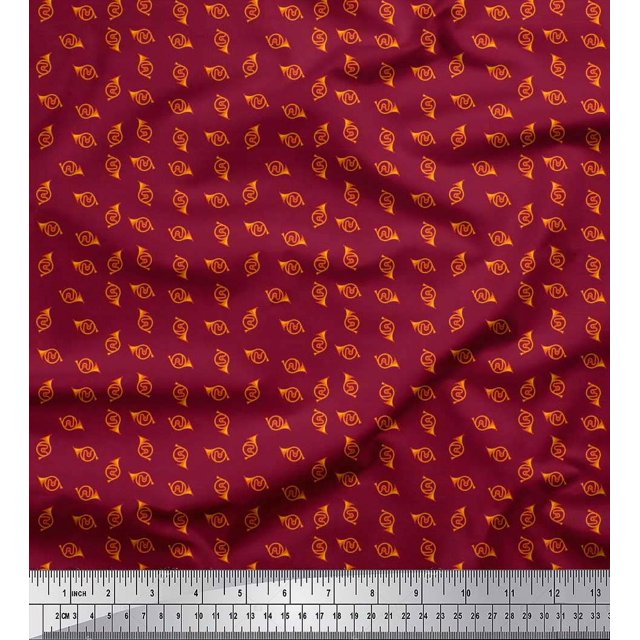 Soimoi Modal Satin Fabric French Horn Musical Instrument Printed Fabric 1 Yard 42 Inch Wide