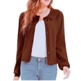 thumbnail image 3 of Women Solid Cropped Cardigan Sweater Lantern Sleeve Ruffle Lapel Collar Button Down Knit Outerwear Green M, 3 of 5