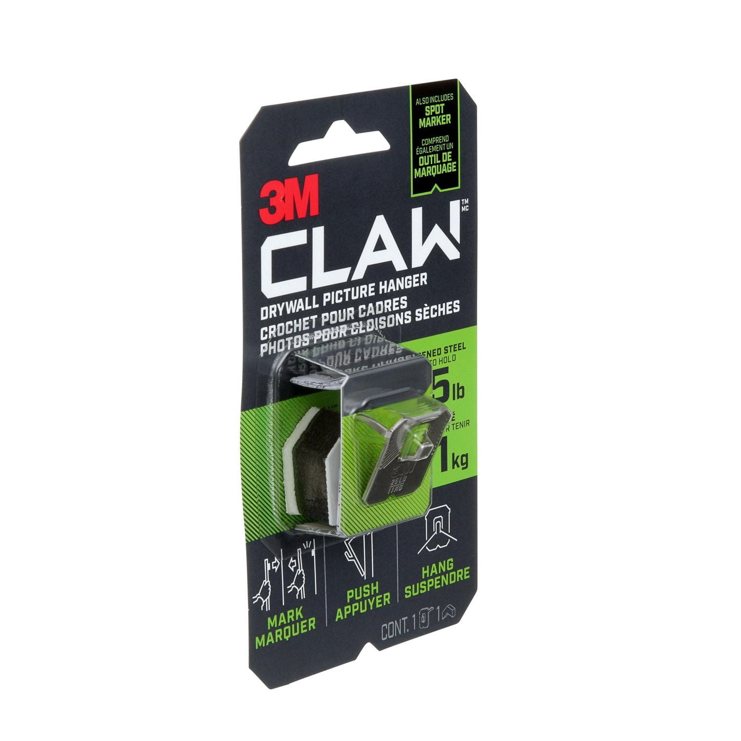 3M™ CLAW Drywall Picture Hanger with Temporary Spot Marker 3PH25M-1EF, Holds 25 lbs