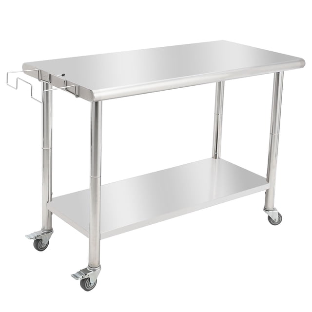 BeesClover Stainless Steel Table for Prep & Work with Backsplash, Kitchen Heavy Duty Table with Adjustable Under Shelf and Foot for Restaurant, Home and Hotel