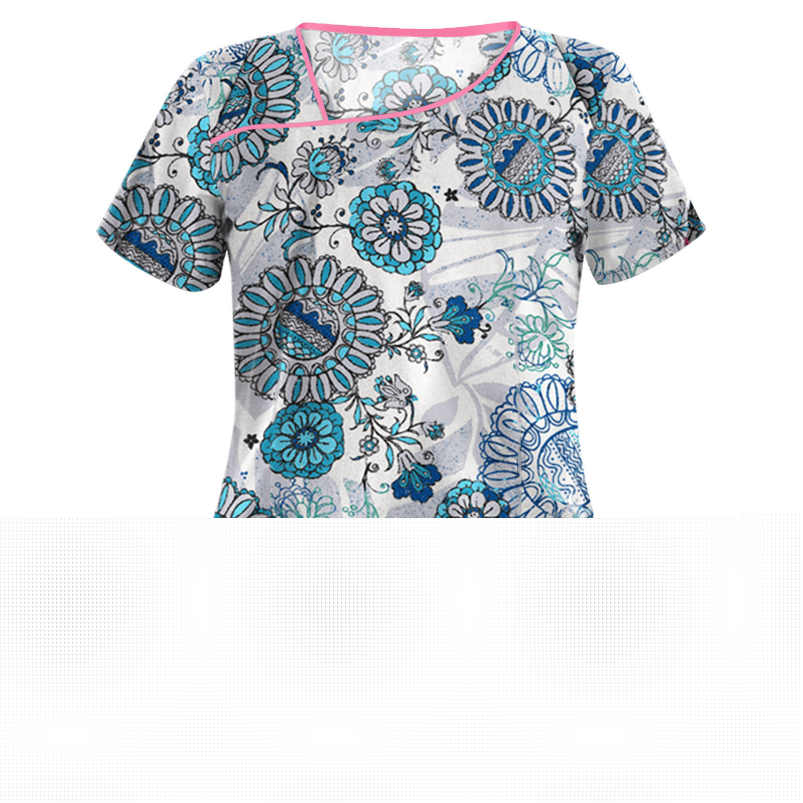 thumbnail image 1 of EGNMCR T-Shirts pour Femmes Femmes Mode Imprimé Floral Manches Courtes Col Hauts Uniforme de Travail Blouse Chemise, 1 of 3