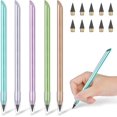 thumbnail image 1 of LAICAIW 5PCS Metal Inkless Pencil, Infinity pencil, Reusable Everlasting Pencil, Replaceable Nib Pencil with 10 Replaceable Nib for Writing Drawing Students Home Office School Supplies, 1 of 7