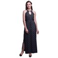 thumbnail image 1 of Bimba Block Ladies Crew Neck Waist String Print Maxi Dress with Side Slits Summer Wear-Large, 1 of 6