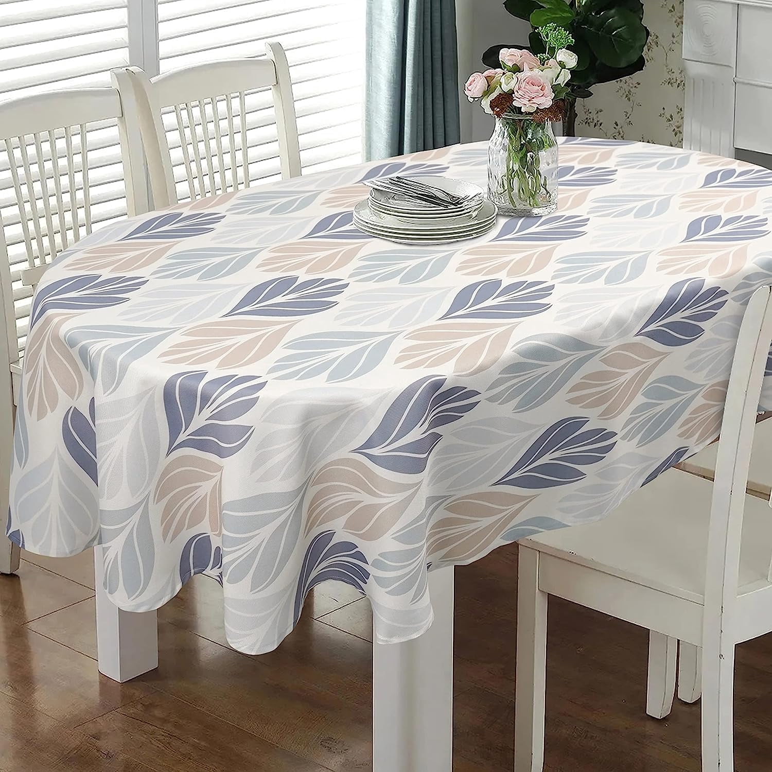 Oval Tablecloth 52 x 70 Inch, Vintage Abstract Leaf Tablecloth for Oval Table, Fabric Wrinkle Free Washable Waterproof Modern Tablecloth Oval Table Cloth for Dining Room Table