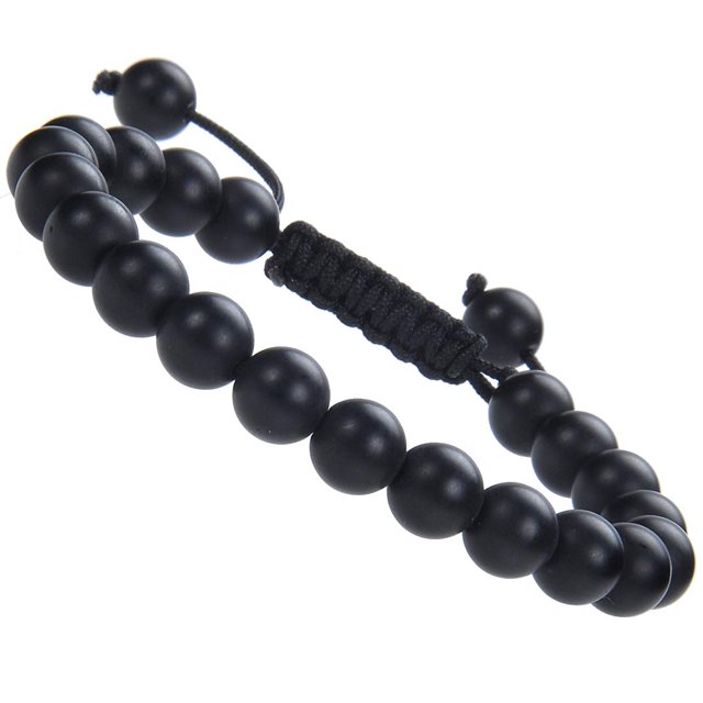 Natural Healing Power Gemstone Crystal Beads Unisex Adjustable Macrame Bracelets 8mm,Matte Onyx