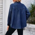 thumbnail image 3 of AherBiu Veste-Chemise en Jean pour Femmes à Manches Longues, Boutonnée, Col à Revers, Printemps, Décontractée, Veste en Denim, Manteau, Vêtement d'Extérieur, 3 of 7