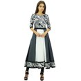 thumbnail image 2 of Phagun Kurta Ethnique en Coton Imprimé de Designer Gris Anarkali Tunique Kurti Robe-24, 2 of 8