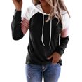 thumbnail image 1 of MAWCLOS Ladies T-shirt Color Block Sweatshirt Long Sleeve Pullover Loose Fit Work Hooded Neck Hoodies Black L, 1 of 2