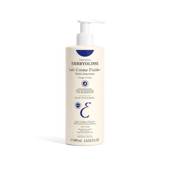 Embryolisse Lait-Crème Fluide+ Crème pour le Visage et le Corps, Hydratant Léger Multi-Usage avec Beurre de Karité et Aloe Vera. Absorption Rapide, pour Tous les Types de Peau - 400 ml