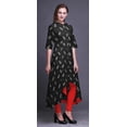 thumbnail image 3 of Bimba Robe Anarkali Noire à Spirale et à Motif Cachemire pour Femmes, Col Mandarin, Kurtis Indiens, Kurta Asymétrique - Grand, 3 of 5