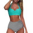 thumbnail image 1 of New Years 2022 Women Vintage Swimsuit Two Piece Retro Halter Ruched High Waist Print Bikini Set, 1 of 6