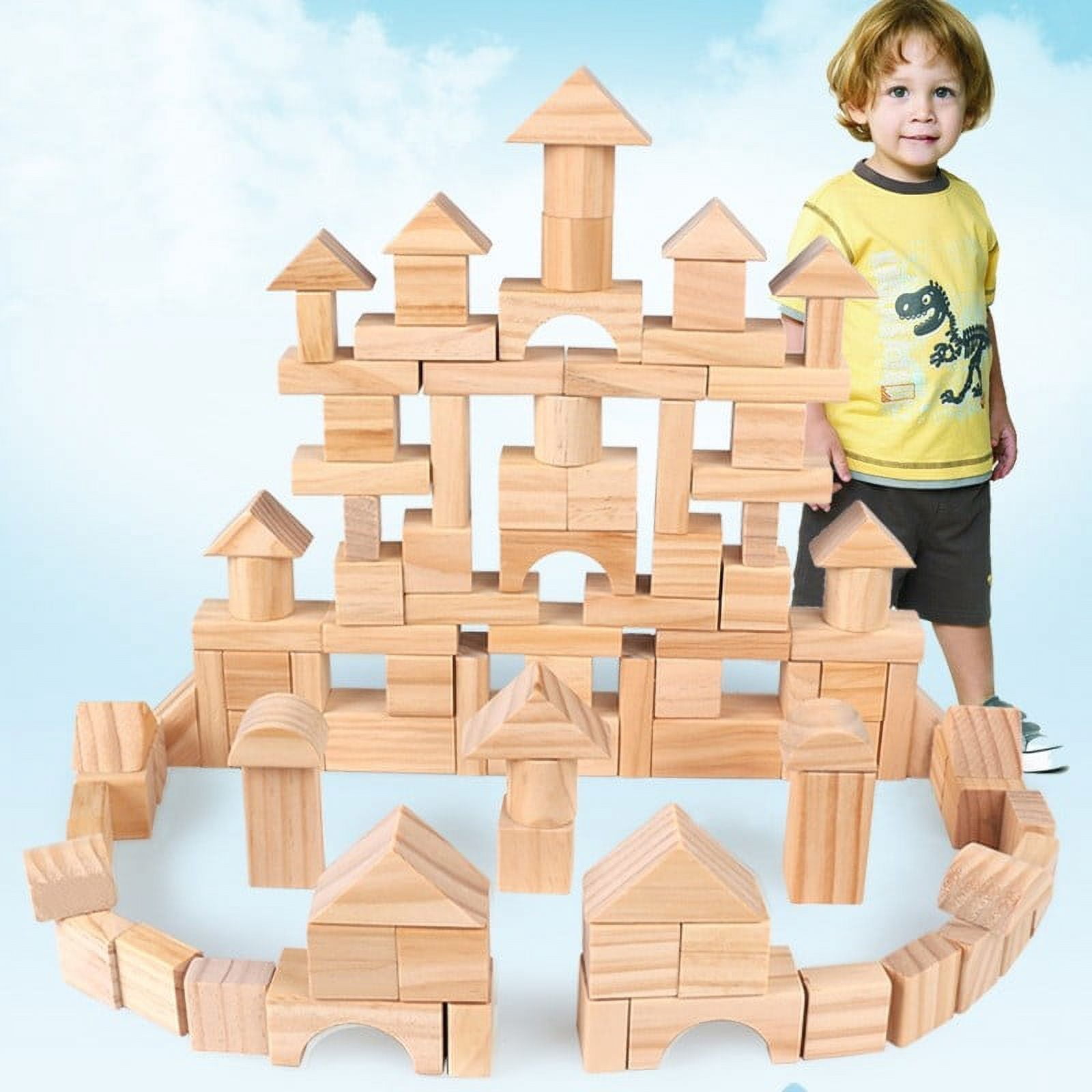 EGNMCR Stacking Blocks for Toddlers Wooden Children's Stacking Of 100 Pcs Of Wooden Blocks For Early Childhood Education Interactive Puzzle Toys Building blocks