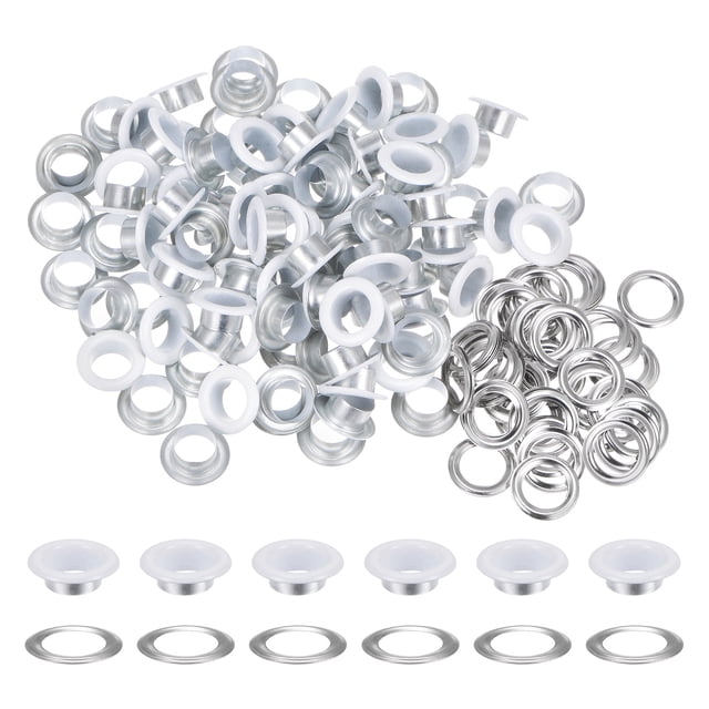 Unique Bargains 100PCS Grommets Eyelets 2/5 Inch (10mm) ID Hole Metal Self Backing Eyelet with Washers for Leather White
