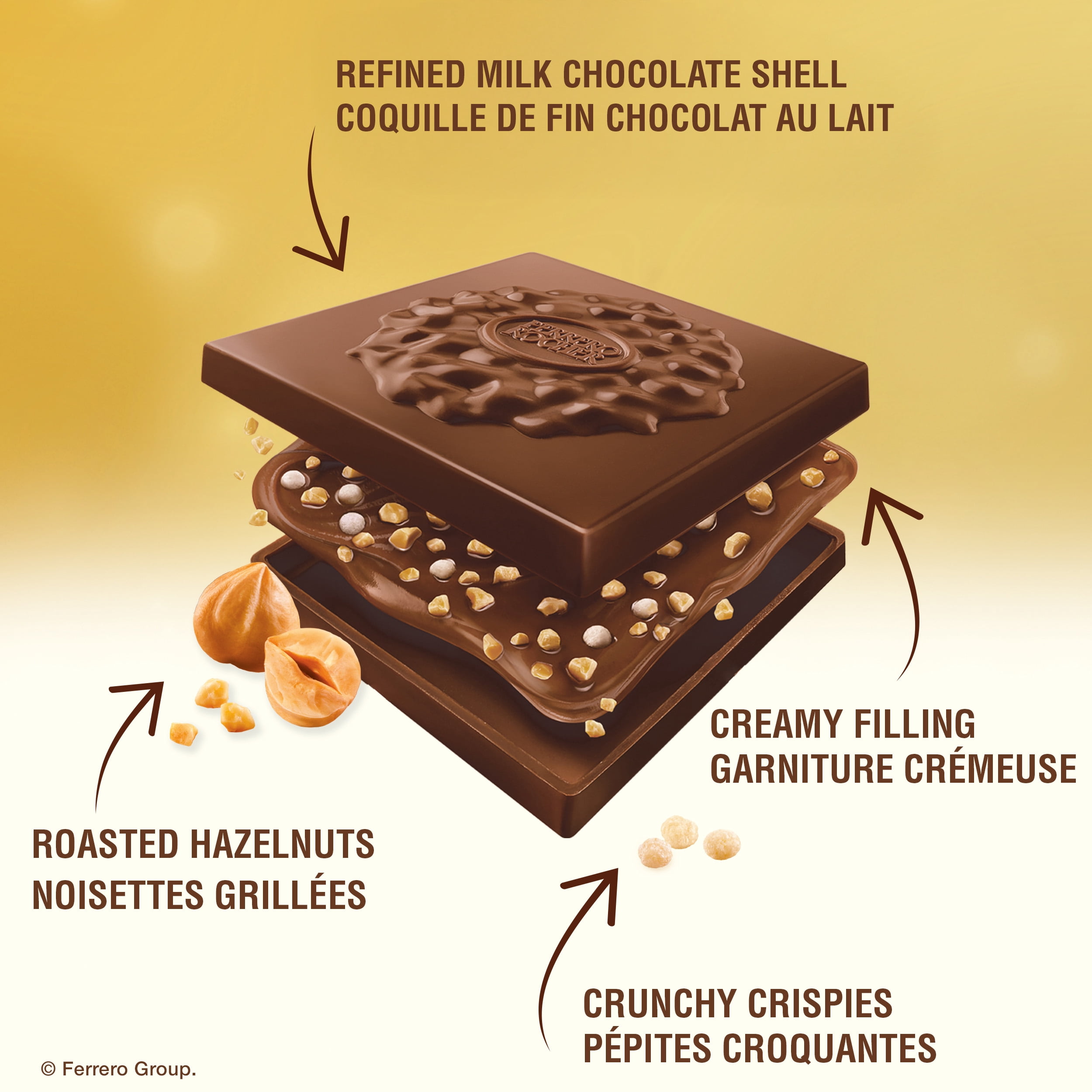 FERRERO ROCHER Premium Hazelnut Milk chocolate squares, 10 Individually Wrapped Chocolates, Great for Sharing or Gifting, 105g