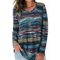 thumbnail image 2 of ziyahi T-shirt Femme Automne Imprimé Col en V Manches Longues Blouse Décontractée, Bleu, 3TG, 2 of 5