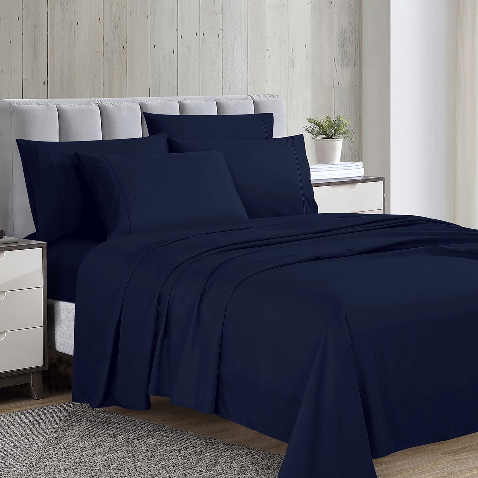Ensemble de draps de luxe Swift Home 6 pièces avec taie d'oreiller additionnelle, Queen, Bleu marine