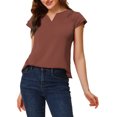 thumbnail image 1 of INSPIRE CHIC Women's Solid Blouse V Neck Ruffle Cap Sleeve Lightweight Work Blouse S Brown, 1 of 5