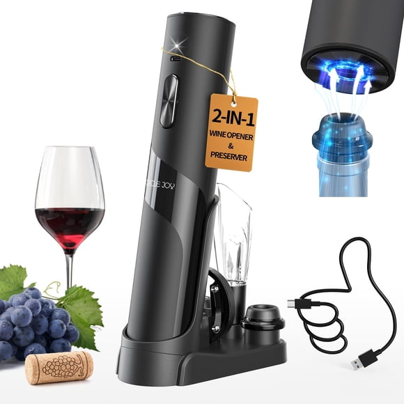 CIRCLE JOY Ouvre-Bouteille de Vin Rechargeable Ouvre-Bouteille Électrique 7-en-1 Ensemble Cadeau pour Vin avec Pompe à Vide Électrique, Station de Recharge, Coupe-Feuille, Vin A