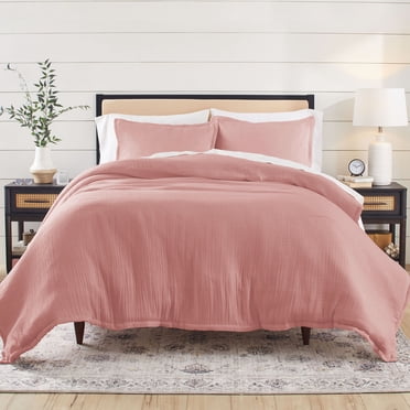 Better Homes & Gardens 3-Piece Old Rose Crinkled Gauze Duvet Set, Adult Double/Queen