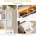 thumbnail image 4 of Montary 3-in-1 Vanity Table Set with LED Mirror, Storage Stool & Cosmetic Organizer, Flip-Top Makeup Desk, White, 4 of 8