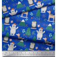 thumbnail image 3 of Soimoi Blue Poly Georgette Fabric Bear & Reindeer Cartoon Printed Fabric 1 Yard 42 Inch Wide, 3 of 5