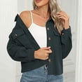 thumbnail image 4 of Timegard Button down Shirts for Women Cropped Long Sleeve Jackets Fall Solid Color Casual Loose Tops, 4 of 7