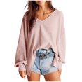 thumbnail image 1 of MeetoTime Women's Long Sleeve Tops Fall Casual Textured V-Neck Oversized Pullover Sweatshirt, 1 of 7