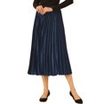 thumbnail image 4 of INSPIRE CHIC Jupe Plissée en Velours pour Femme à Taille Haute Élastique, Ourlet Évasé Évasé, L Bleu Foncé, 4 of 6