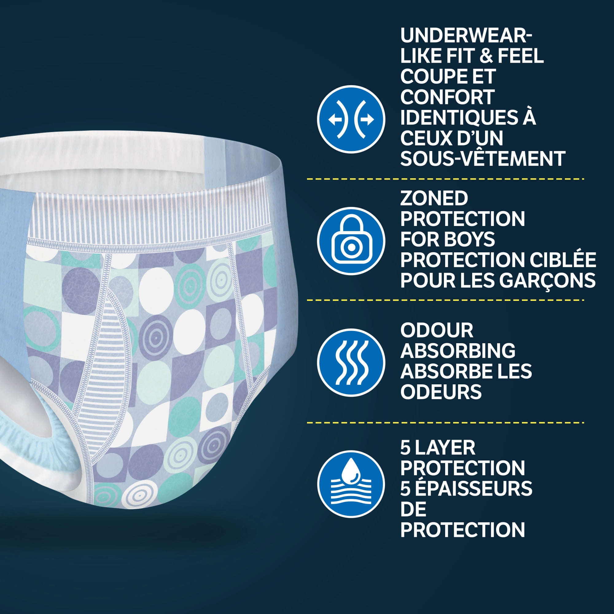 Sous-vêtements de nuit Goodnites pour garçons, taille P/M (31 à 43 kg [68 à 95 lb]), 34 sous-vêtements