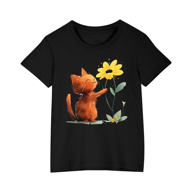 RXIRUCGD 2025 Vêtements d'Été pour Enfants T-shirt Imprimé Mode Mignon Col Rond Manches Courtes