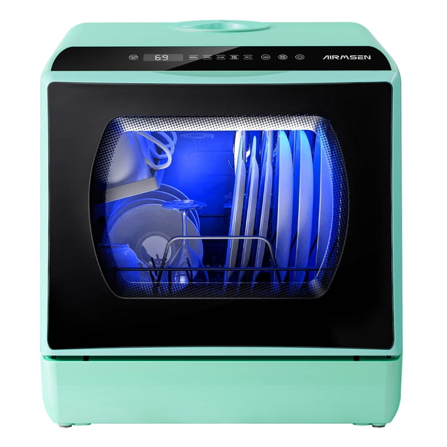 AIRMSEN Lave-vaisselle de Comptoir Portable avec Réservoir d'Eau Intégré de 5 Litres et Fonction de Séchage à l'Air, 5 Programmes de Lavage, AE-TDQR03