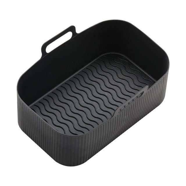 Agiferg Moules Ronds en Silicone pour Friteuse à Air Chaud, Doublures Réutilisables pour Panier de Friteuse à Air, Accessoires en Noir, Conçus en Remplacement des Doublures en Papier Parchemin. la Doublure Présente une Forme Rectangulaire avec des Bords Arrondis, un Intérieur Texturé Ondulé pour une Meilleure circulation de l'Air, et une Poignée pour un Retrait Facile. Fabriquée en Silicone de Qualité Alimentaire Sans BPA, Elle Est Résistante à la Chaleur jusqu'à 450 °F (230 °C) et Convient aux Friteuses à Air de 5 Qt Ou Plus. les Dimensions Sont d'Environ 7,6