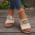 thumbnail image 4 of Wedge Sandals for Women Slide Metal Decoration Arch Support Open Toe Soft Sole Non Slip Comfortable Walking Beach Summer Slippers Beige, 4 of 9