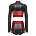 thumbnail image 4 of Yartina Womens Pcs Shiny Metallic Rave Outfits Long Sleeve Cropt Tops With Shorts For Halloween Red XXL, 4 of 5